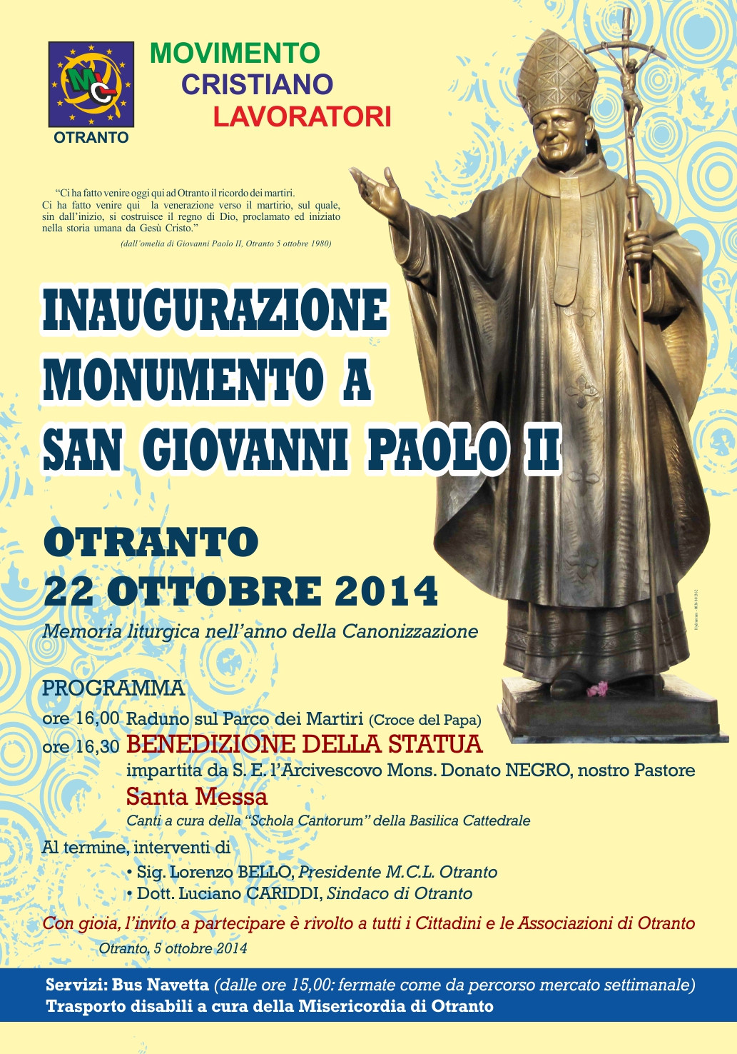 Inaugurazione del monumento a S Giovanni Paolo II