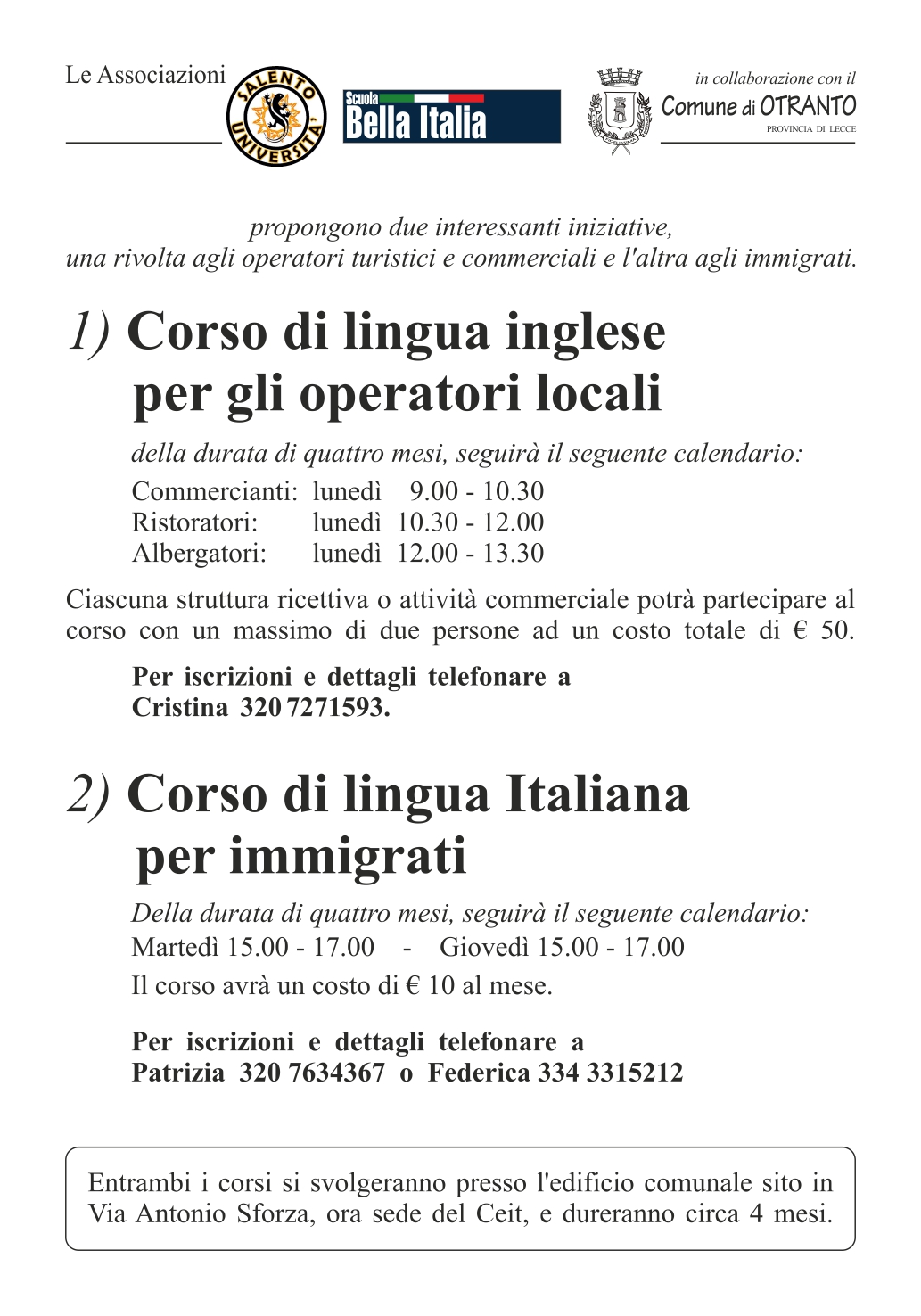 Corso di lingua inglese e corso di lingua italiana