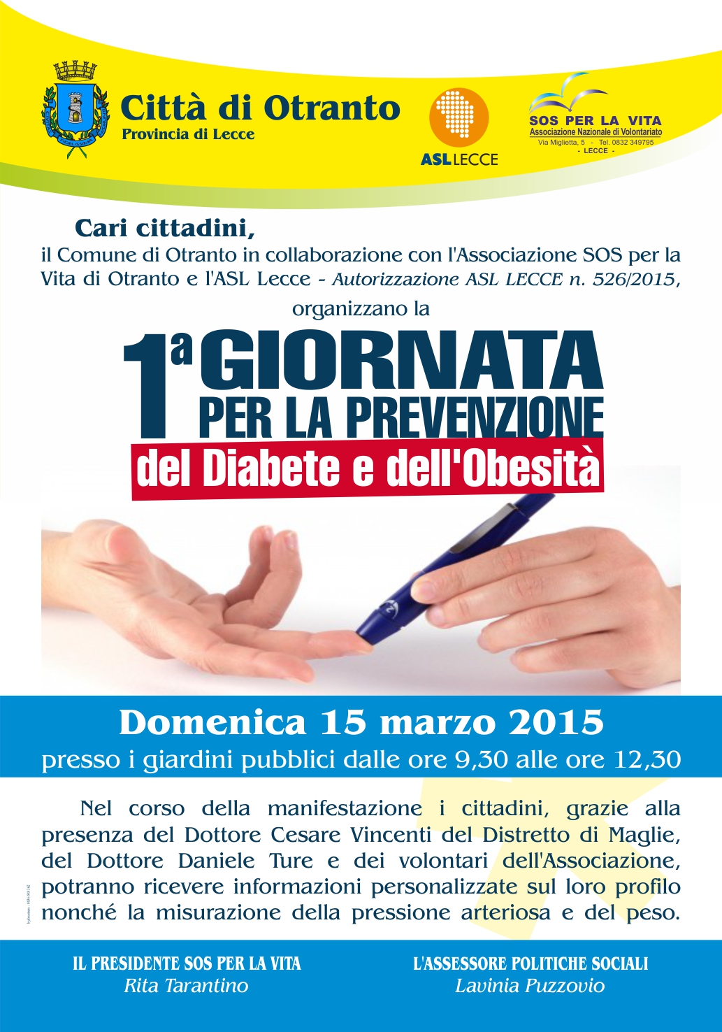 Prima Giornata per la prevenzione del Diabete e dell Obesit